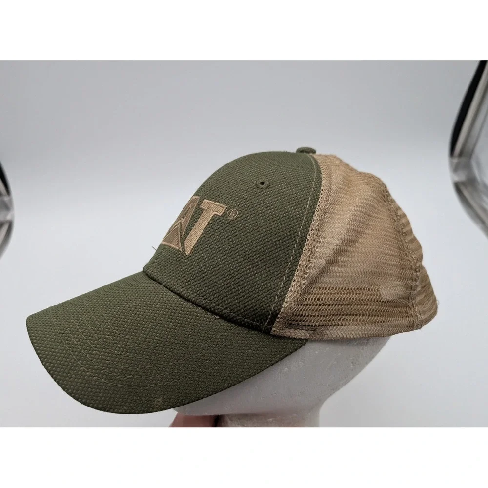 Caterpillar CAT Trucker Hat Olive Green Tan Mesh Back Adjustable Cap EST 1925 - Picture 2 of 4